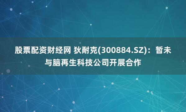 股票配资财经网 狄耐克(300884.SZ)：暂未与脑再生科技公司开展合作
