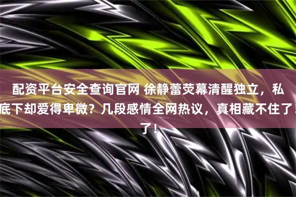 配资平台安全查询官网 徐静蕾荧幕清醒独立，私底下却爱得卑微？几段感情全网热议，真相藏不住了！